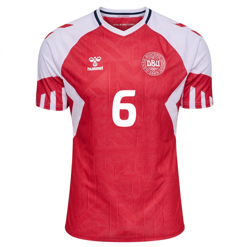 レディースフットボールデンマークカレン・ホルムガード#6赤ホームシャツ24-26ジャージーユニフォーム