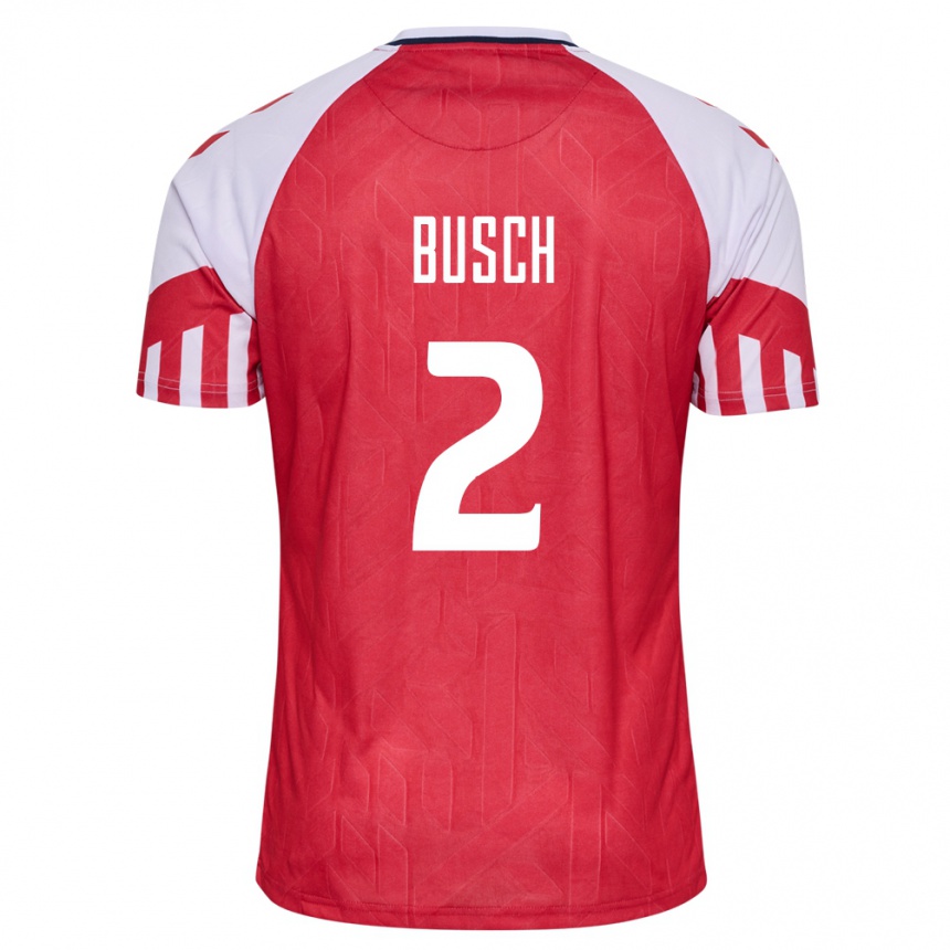 レディースフットボールデンマークアレクサンダー・ブッシュ#2赤ホームシャツ24-26ジャージーユニフォーム