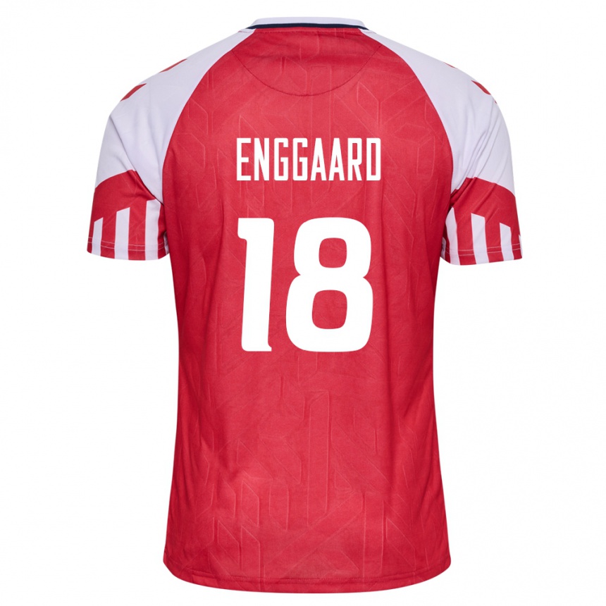 レディースフットボールデンマークマッツ・エンガード#18赤ホームシャツ24-26ジャージーユニフォーム