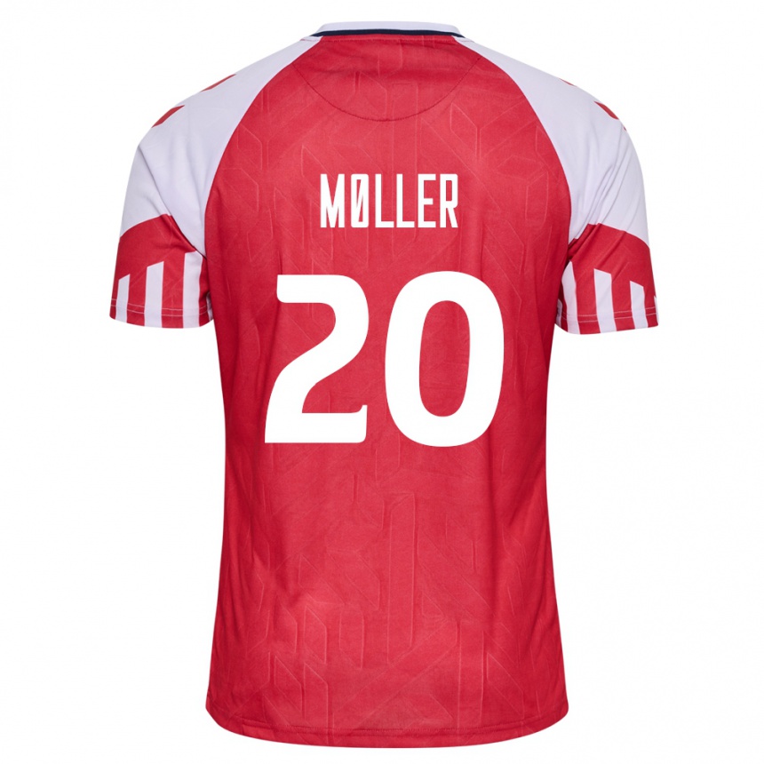 レディースフットボールデンマークキャロライン・モーラー#20赤ホームシャツ24-26ジャージーユニフォーム