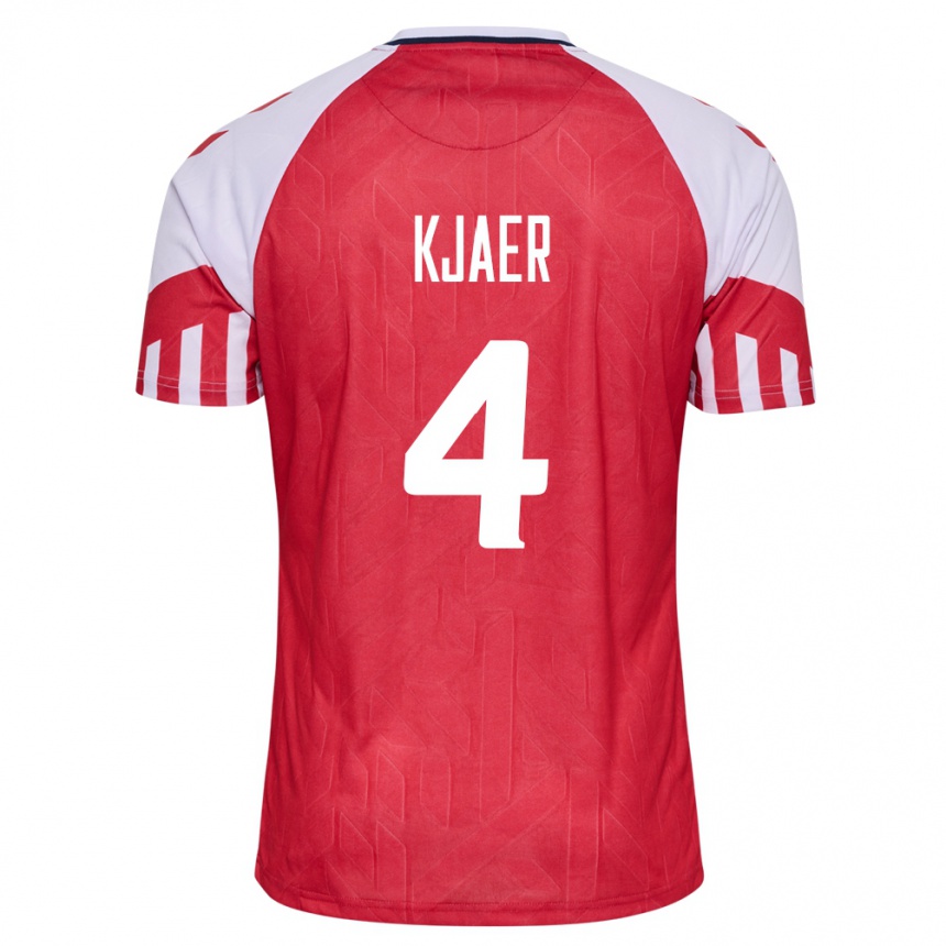 レディースフットボールデンマークシモン・ケアー#4赤ホームシャツ24-26ジャージーユニフォーム