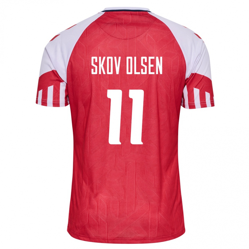 レディースフットボールデンマークアンドレアス・スコフ・オルセン#11赤ホームシャツ24-26ジャージーユニフォーム