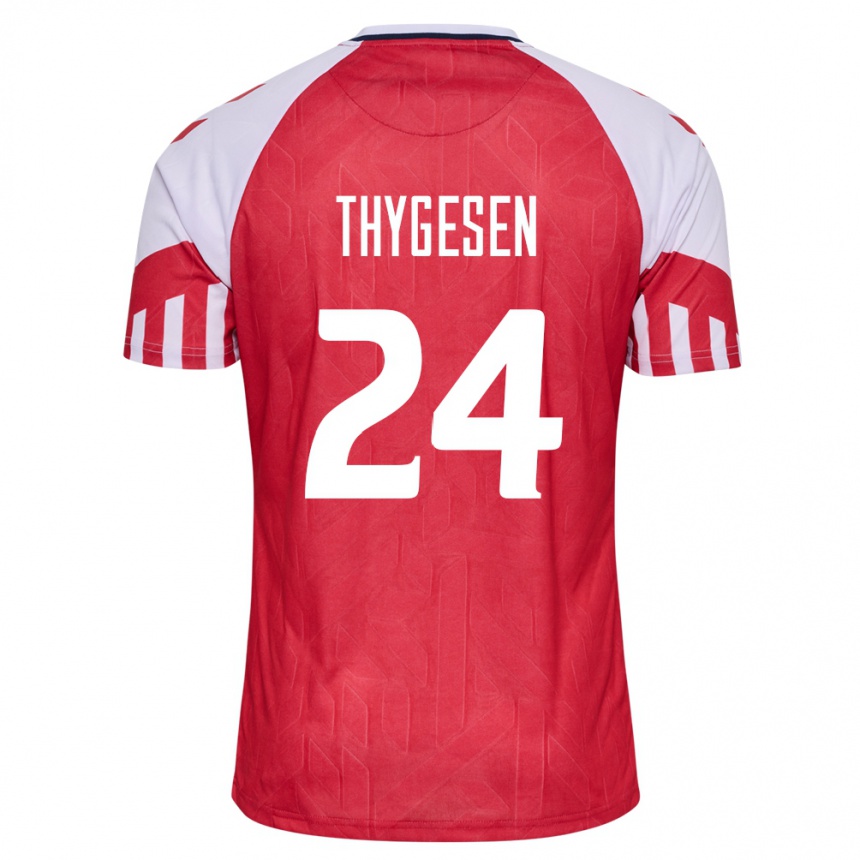 レディースフットボールデンマークサラ・チューイセン#24赤ホームシャツ24-26ジャージーユニフォーム