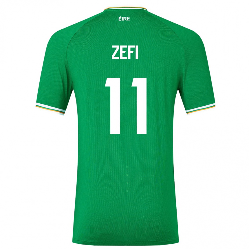 レディースフットボールアイルランド島ケビン・ゼフィ#11緑ホームシャツ24-26ジャージーユニフォーム