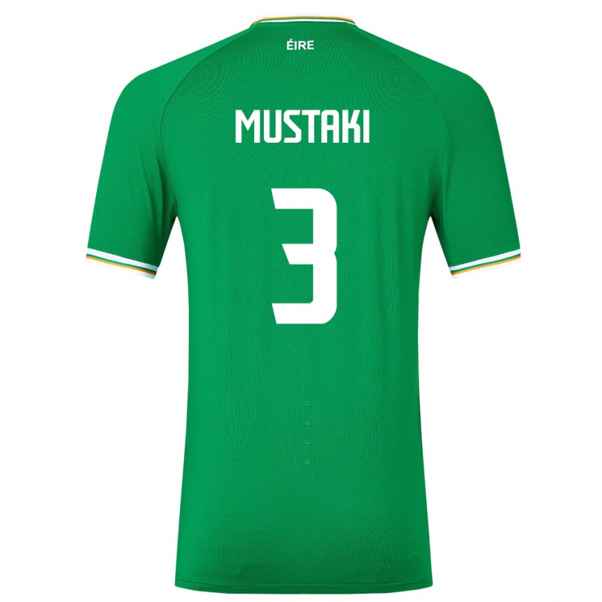 レディースフットボールアイルランド島クロエ・ムスタキ#3緑ホームシャツ24-26ジャージーユニフォーム