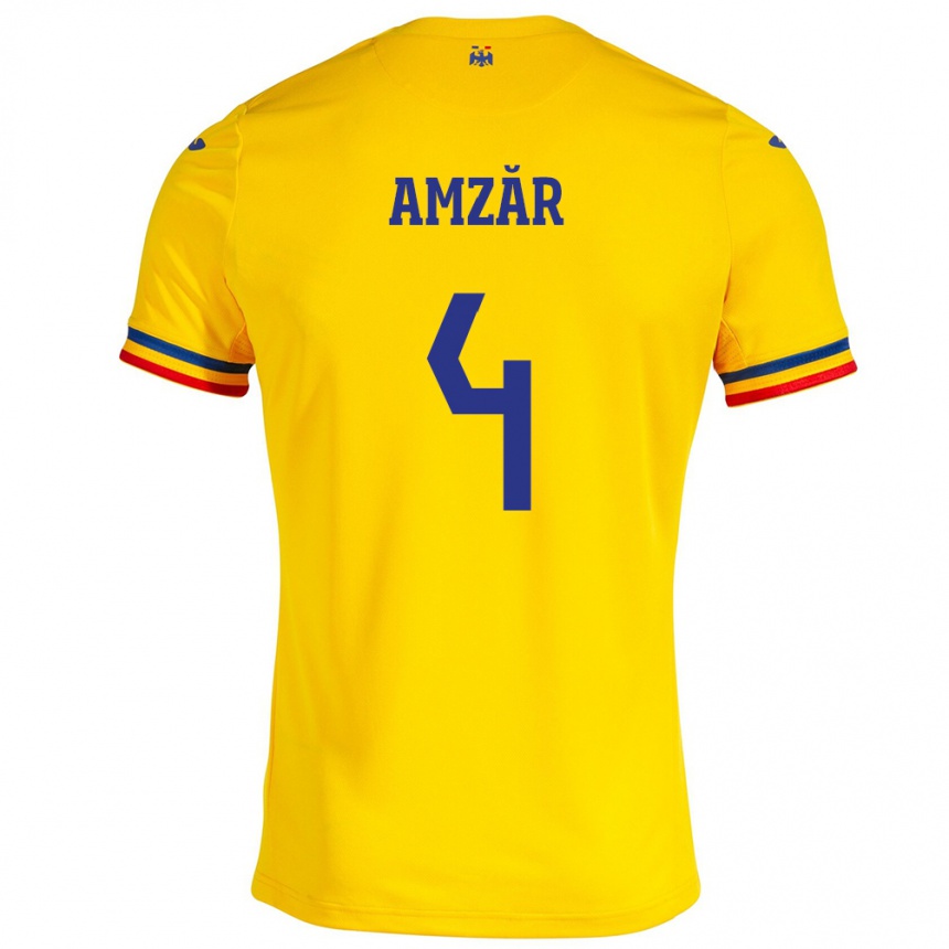 レディースフットボールルーマニアCostin Amzăr#4イエローホームシャツ24-26ジャージーユニフォーム