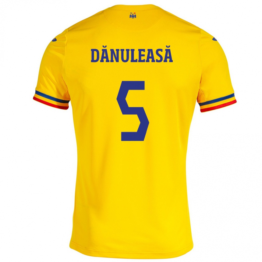レディースフットボールルーマニアGabriel Dănuleasă#5イエローホームシャツ24-26ジャージーユニフォーム