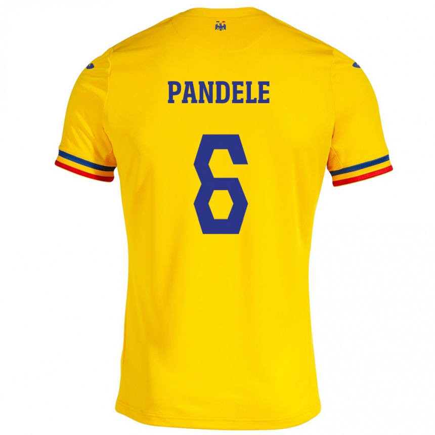 レディースフットボールルーマニアAndrei Pandele#6イエローホームシャツ24-26ジャージーユニフォーム
