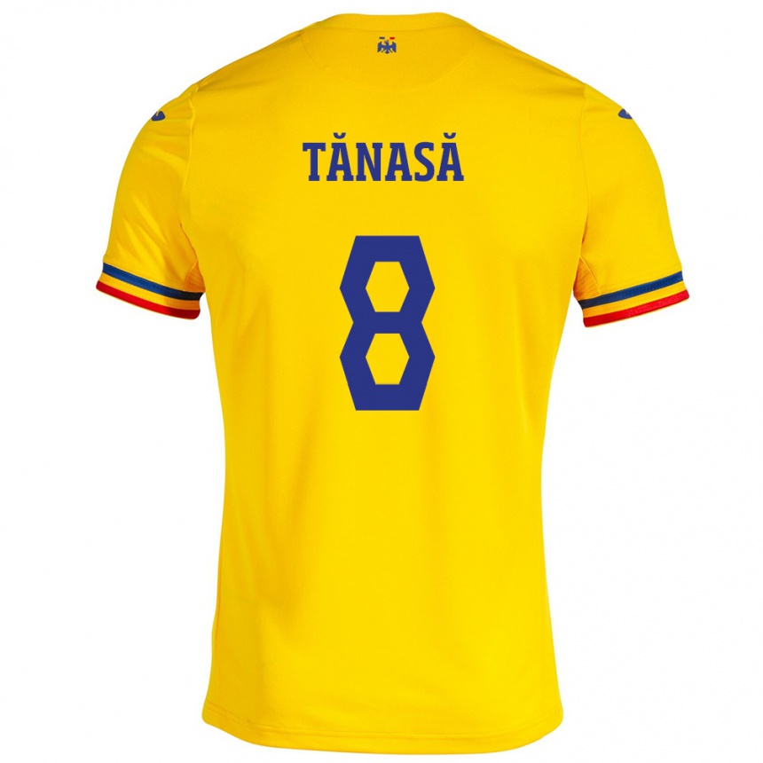 レディースフットボールルーマニアRăzvan Tănasă#8イエローホームシャツ24-26ジャージーユニフォーム