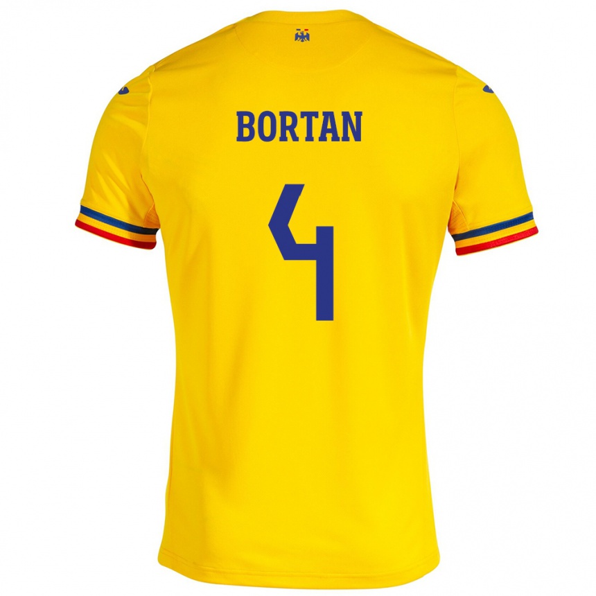 レディースフットボールルーマニアIoana Bortan#4イエローホームシャツ24-26ジャージーユニフォーム