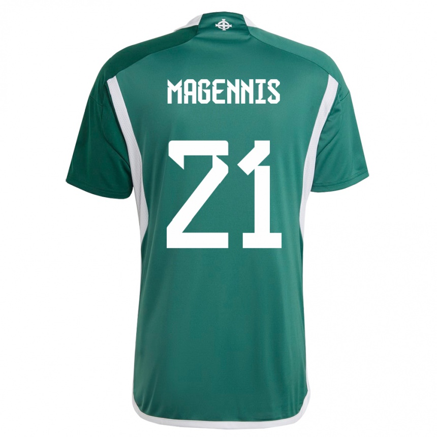 レディースフットボール北アイルランドジョシュ・マゲニス#21緑ホームシャツ24-26ジャージーユニフォーム