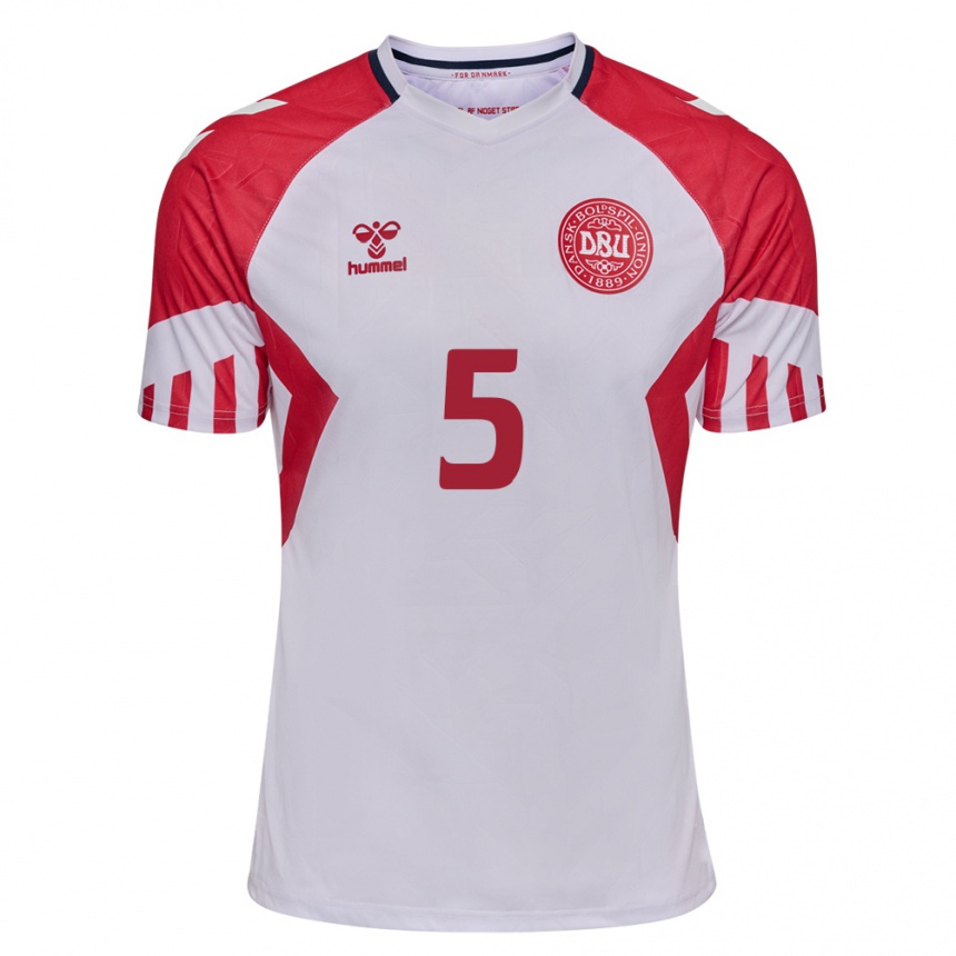 レディースフットボールデンマークヨアキム・メーレ#5白アウェイシャツ24-26ジャージーユニフォーム