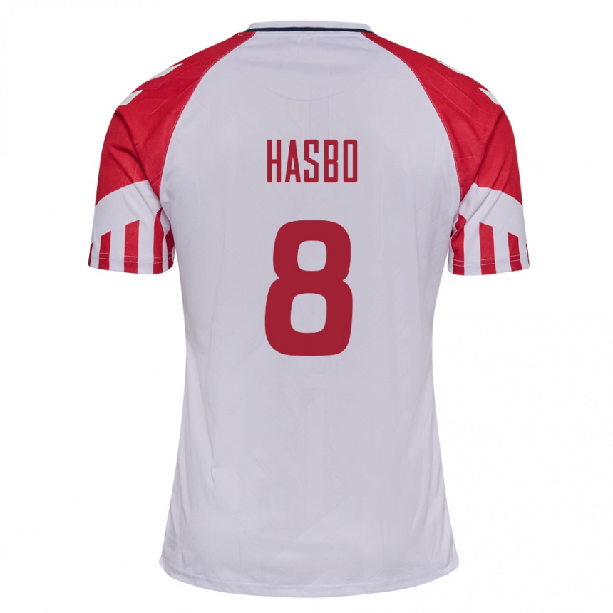 レディースフットボールデンマークホセフィン・ハスボ#8白アウェイシャツ24-26ジャージーユニフォーム