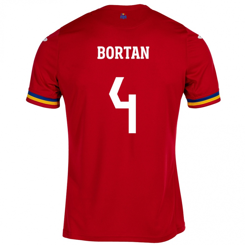レディースフットボールルーマニアIoana Bortan#4赤アウェイシャツ24-26ジャージーユニフォーム