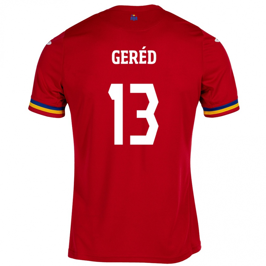 レディースフットボールルーマニアエリカ・ゲレッド#13赤アウェイシャツ24-26ジャージーユニフォーム