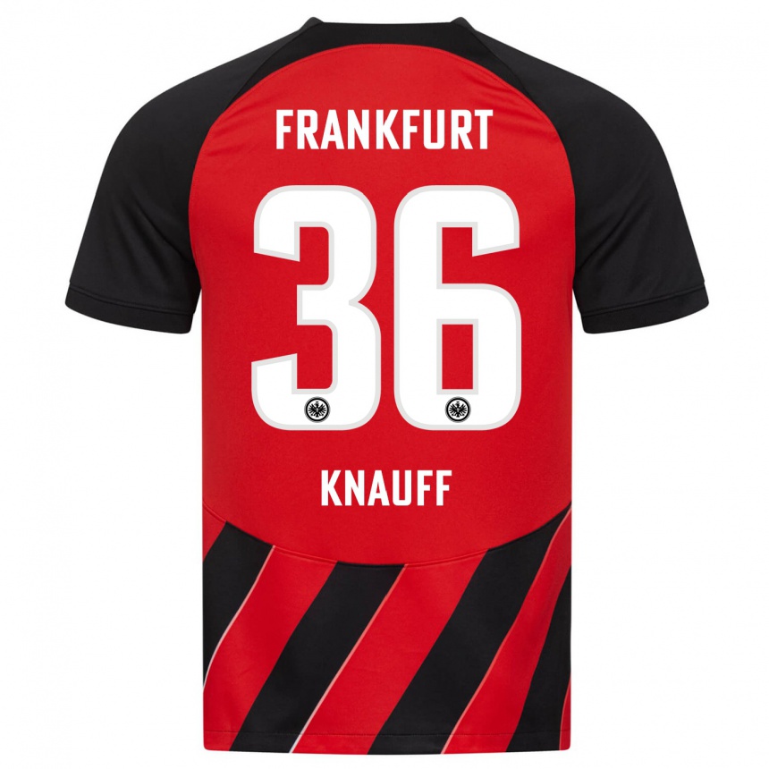 キッズフットボールアンスガー・クナウフ#36赤、黒ホームシャツ2023/24ジャージーユニフォーム