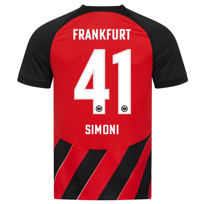 キッズフットボールサイモン・シモーニ#41赤、黒ホームシャツ2023/24ジャージーユニフォーム