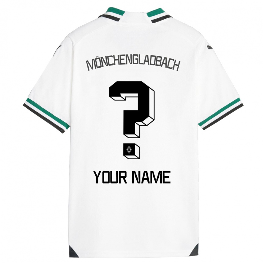 キッズフットボールあなたの名前#0ホワイトグリーンホームシャツ2023/24ジャージーユニフォーム