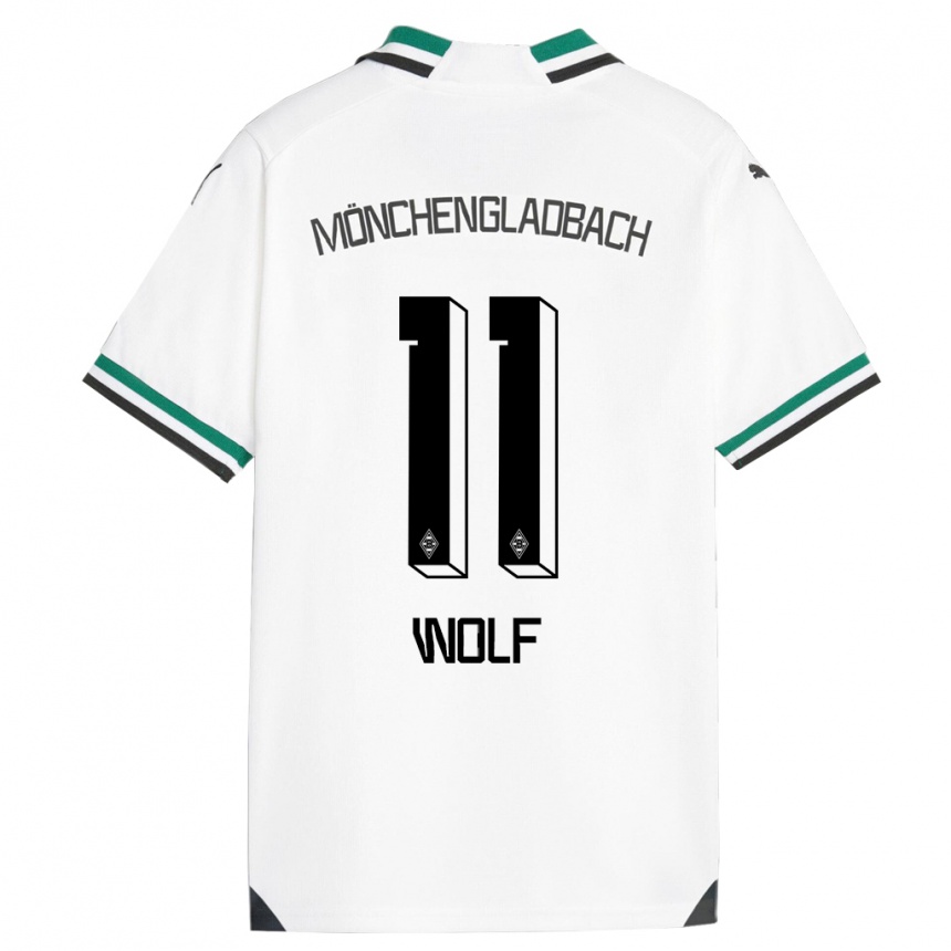 キッズフットボールハンネス・ヴォルフ#11ホワイトグリーンホームシャツ2023/24ジャージーユニフォーム