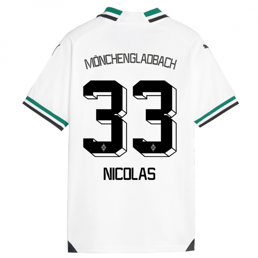 キッズフットボールモリッツ・ニコラス#33ホワイトグリーンホームシャツ2023/24ジャージーユニフォーム