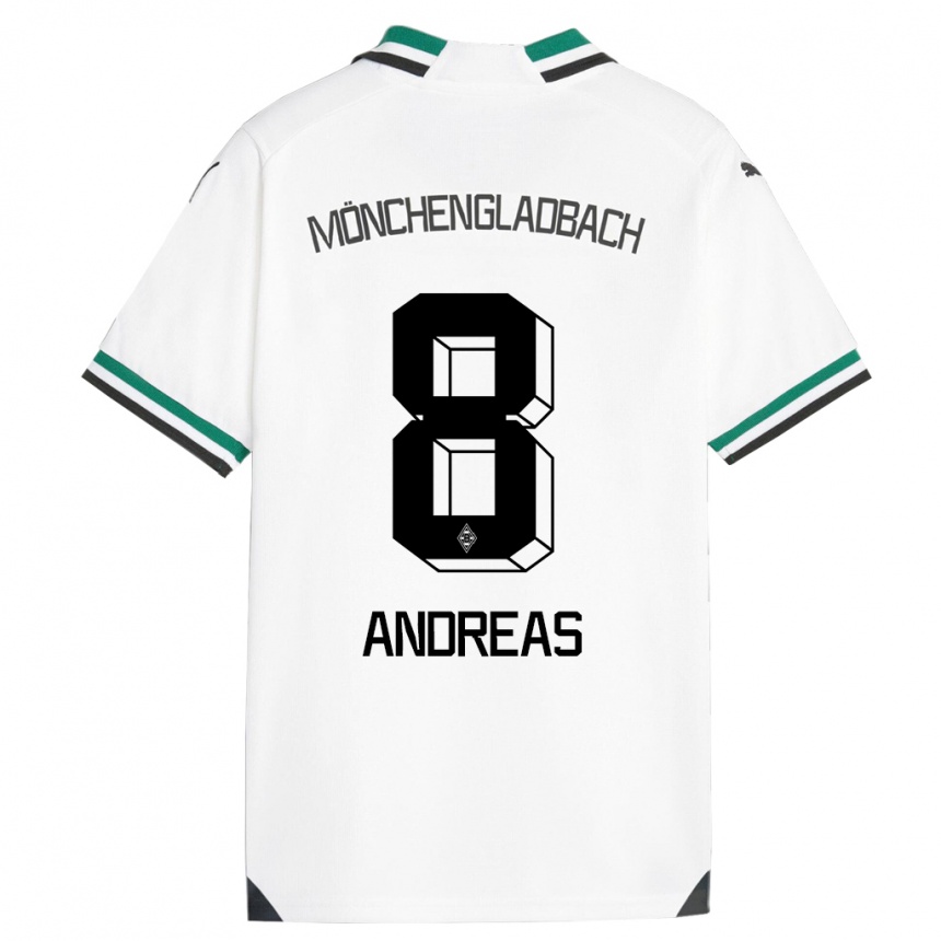 キッズフットボールノア・アンドレアス#8ホワイトグリーンホームシャツ2023/24ジャージーユニフォーム