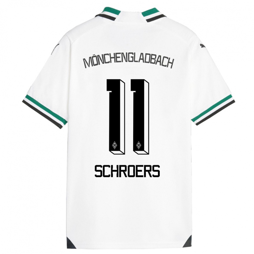 キッズフットボールミカ・シュロアーズ#11ホワイトグリーンホームシャツ2023/24ジャージーユニフォーム