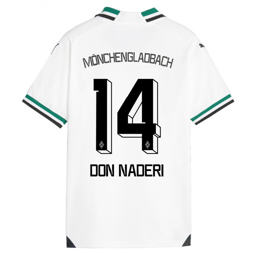キッズフットボールライアン・ドン・ナデリ#14ホワイトグリーンホームシャツ2023/24ジャージーユニフォーム