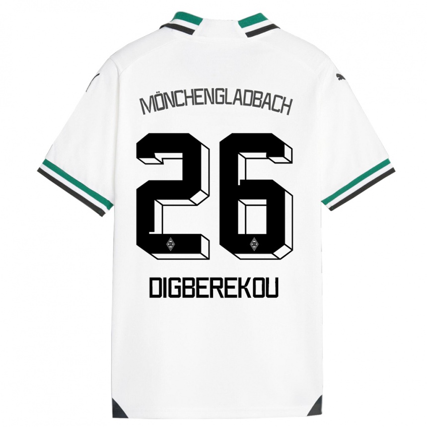 キッズフットボールイブラヒム・ディグベレコウ#26ホワイトグリーンホームシャツ2023/24ジャージーユニフォーム