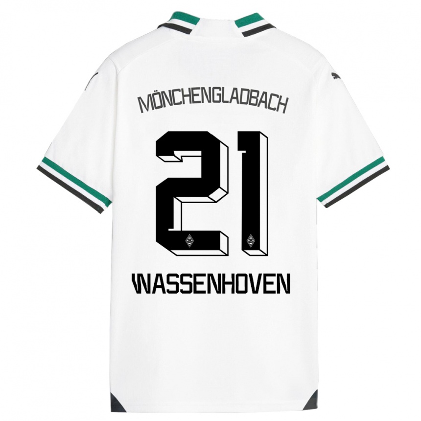 キッズフットボールミシェル・ワッセンホーフェン#21ホワイトグリーンホームシャツ2023/24ジャージーユニフォーム