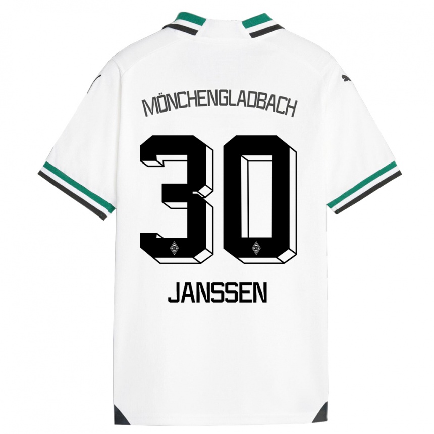 キッズフットボールアンナレナ・ヤンセン#30ホワイトグリーンホームシャツ2023/24ジャージーユニフォーム
