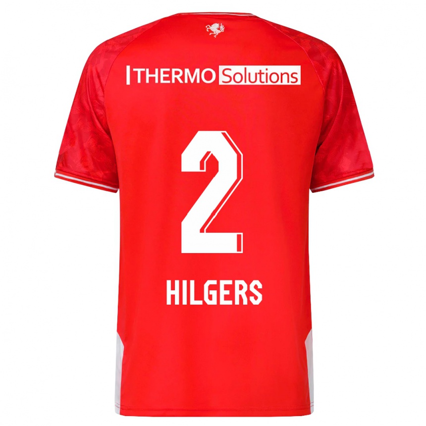 キッズフットボールミーズ・ヒルハース#2赤ホームシャツ2023/24ジャージーユニフォーム