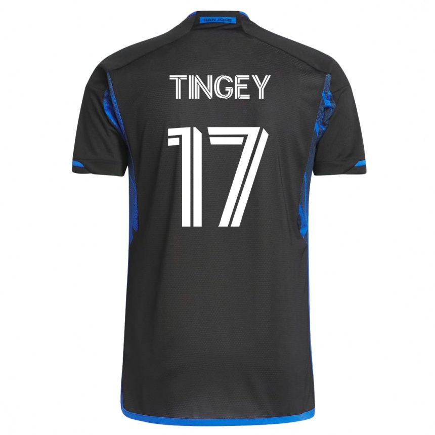キッズフットボールキーガン・ケリー・ティンゲイ#17青黒ホームシャツ2023/24ジャージーユニフォーム