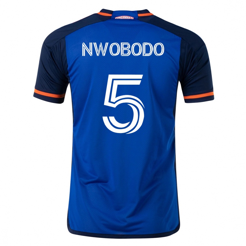 キッズフットボールオビンナ・ヌウォボド#5青ホームシャツ2023/24ジャージーユニフォーム