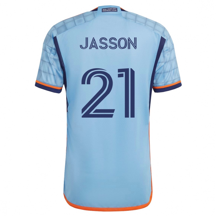 キッズフットボールアンドレス・ヤッソン#21青ホームシャツ2023/24ジャージーユニフォーム