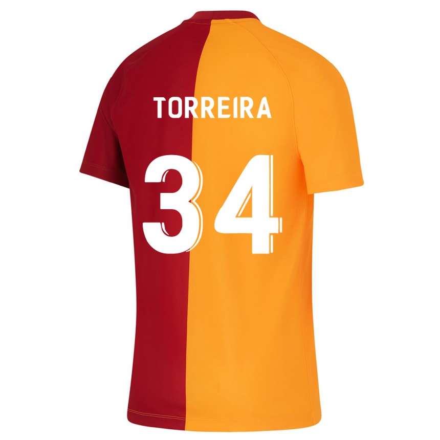 キッズフットボールルーカス・トレイラ#34オレンジホームシャツ2023/24ジャージーユニフォーム