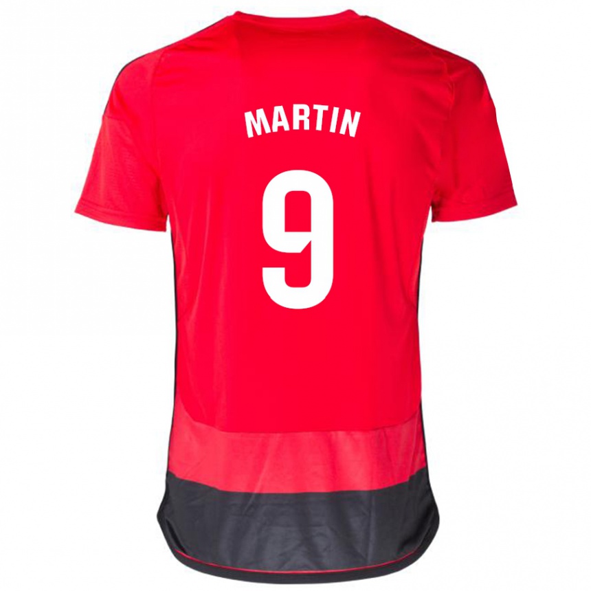 キッズフットボールカルロス・マーティン#9赤、黒ホームシャツ2023/24ジャージーユニフォーム
