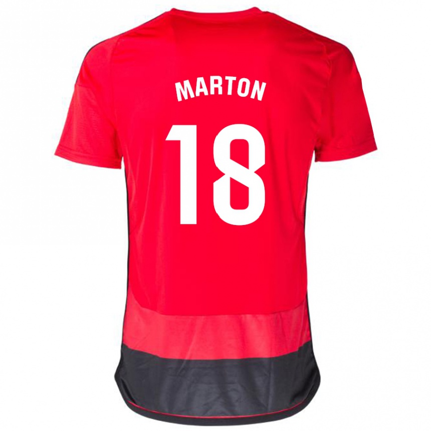 キッズフットボールハビエル・マルトン#18赤、黒ホームシャツ2023/24ジャージーユニフォーム