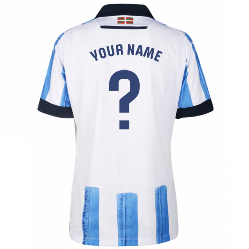 キッズフットボールあなたの名前#0ブルーホワイトホームシャツ2023/24ジャージーユニフォーム
