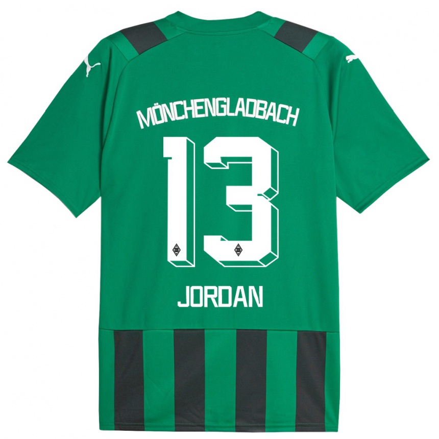 キッズフットボールヨルダン#13ブラックグリーンアウェイシャツ2023/24ジャージーユニフォーム