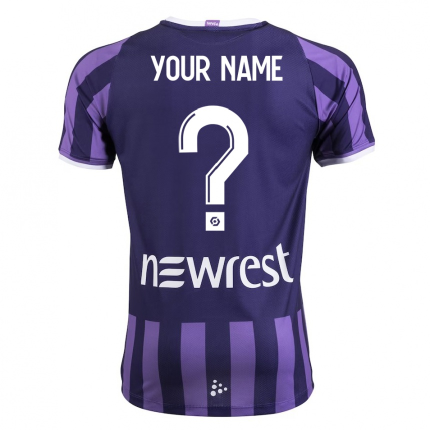 キッズフットボールあなたの名前#0紫アウェイシャツ2023/24ジャージーユニフォーム