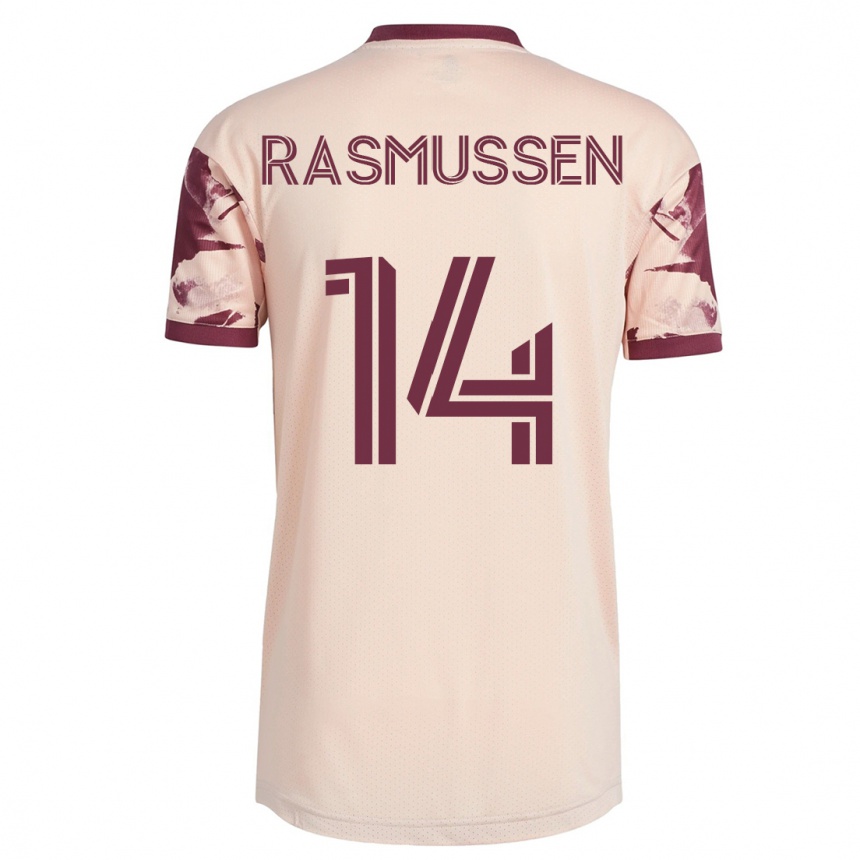 キッズフットボールジャスティン・ラスムッセン#14オフホワイトアウェイシャツ2023/24ジャージーユニフォーム