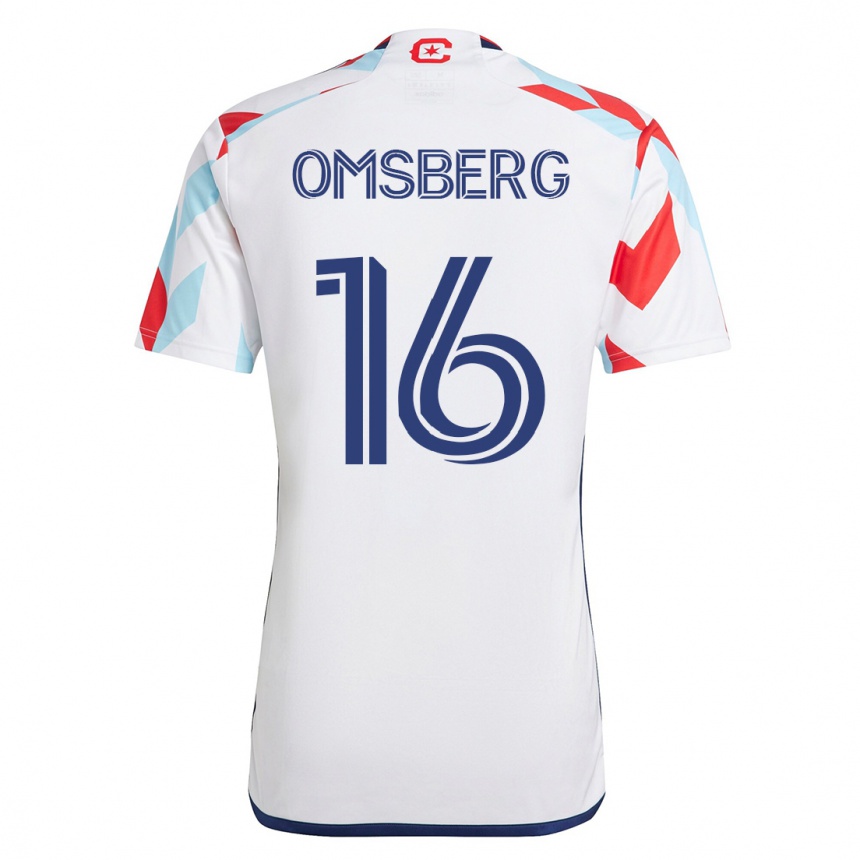 キッズフットボールワイアット・オムスバーグ #16白青アウェイシャツ2023/24ジャージーユニフォーム