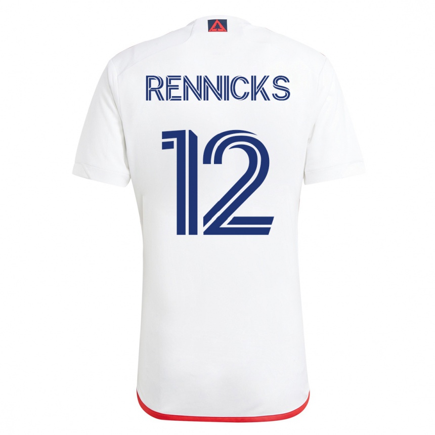キッズフットボールジャスティン・レニックス#12赤、白アウェイシャツ2023/24ジャージーユニフォーム