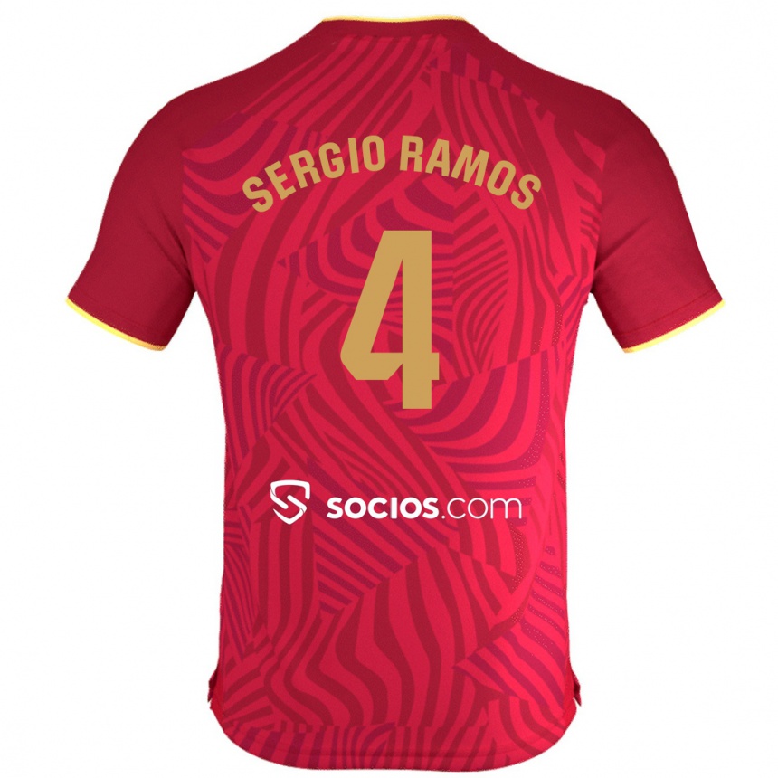 キッズフットボールセルヒオ・ラモス#4赤アウェイシャツ2023/24ジャージーユニフォーム