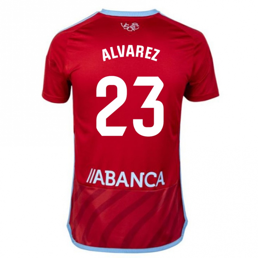 キッズフットボールウーゴ・アルバレス・アントゥネス#23赤アウェイシャツ2023/24ジャージーユニフォーム