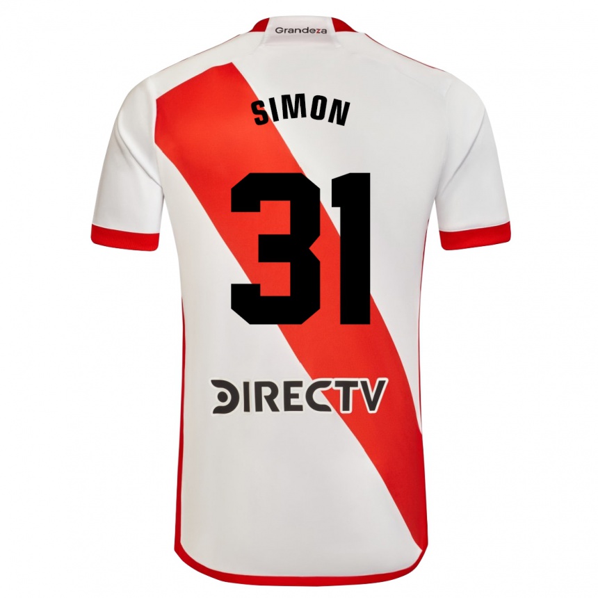 メンズフットボールサンティアゴ・シモン#31赤、白ホームシャツ2023/24ジャージーユニフォーム