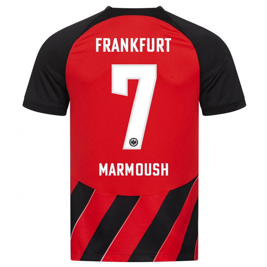 メンズフットボールオマル・マーモウシュ#7赤、黒ホームシャツ2023/24ジャージーユニフォーム