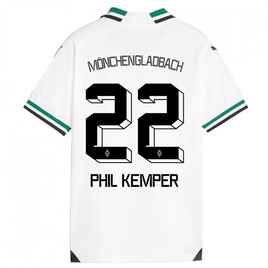 メンズフットボールフィル・ケンパー#22ホワイトグリーンホームシャツ2023/24ジャージーユニフォーム