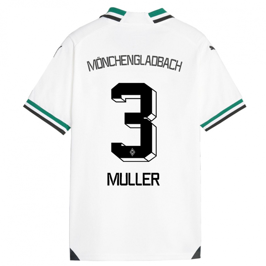 メンズフットボールバーバラ・ミュラー#3ホワイトグリーンホームシャツ2023/24ジャージーユニフォーム