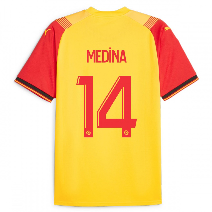 メンズフットボールファクンド・メディナ#14イエローホームシャツ2023/24ジャージーユニフォーム